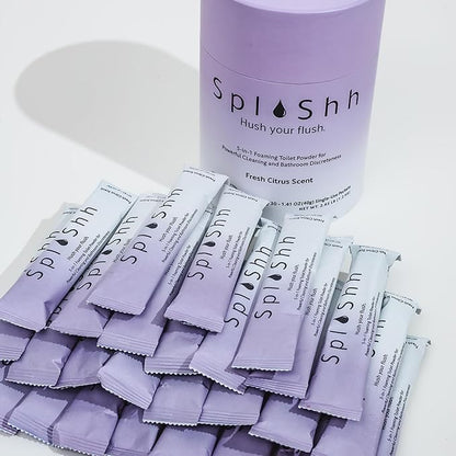 SplaShh 5 in 1 Foaming Toilet Bowl Cleaner, 30 Powder Packets, Fresh Citrus Scent, No Harsh Chemicals, Easy Clean, Replaces Sprays, Pods & Tablets, Stain & Odor Remover, Convenient Pouches