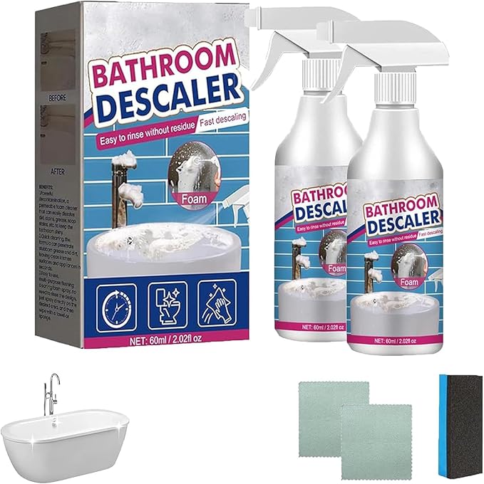 Bathroom Descaler Foam Cleaner Spray, Stubborn Stains Cleaner, All-Purpose Bathroom Descaler Foam Spray, For Bathtub, Toilet, Glass, Faucet (2 Pcs)
