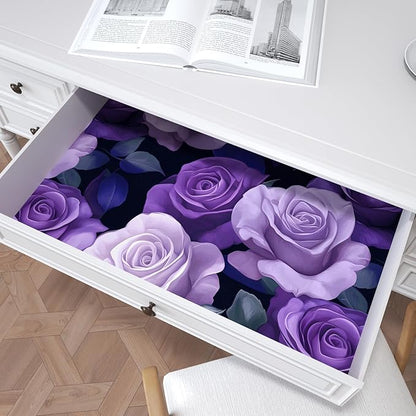 Purple Peel and Stick Wallpaper, Vintage Purple Rose Floral Pattern Wallpapers, Dark Romance Flower Self Adhesive Contact Paper Wall Decor for Bedroom Bathroom Drawer Bookshelf 17.5In x 9.8Ft