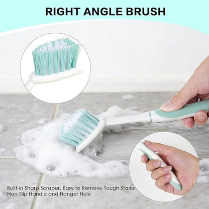 3 Pack Bathroom Scrub Brush Set, Heavy-Duty Scrub Brushes for Cleaning Floor, Green Scrubbing Brush with Non-Slip Handle and Stiff Bristles for Bathtub, Tub, Tile, Gap, Kitchen, Sink