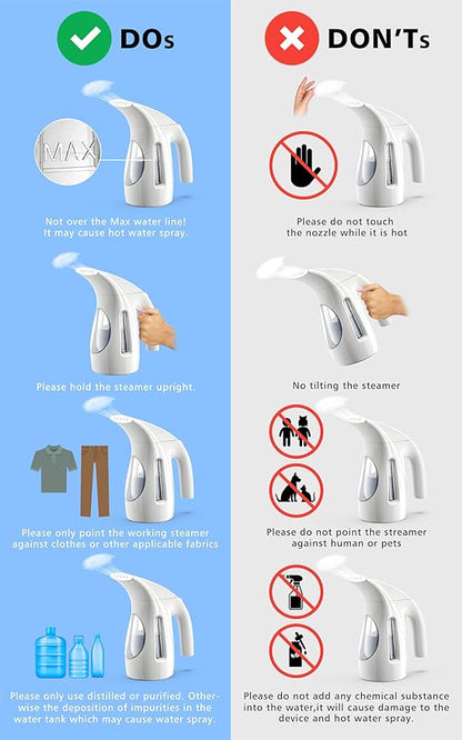 HiLIFE Steamer for Clothes, Portable Handheld Design, 240ml Big Capacity, 700W, Strong Penetrating Steam, Removes Wrinkle, for Home, Office and Travel(ONLY FOR 120V)(White)