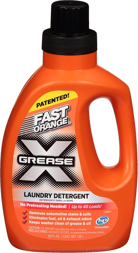 Fast Orange 22340 Fast Orange Grease X Mechanic's Laundry Detergent Liquid, 40 Fl. Oz. Stains, Soils & Odor Eliminator for Clothes, Heavy Duty Formula & Degreaser to Deep Clean Active Wear Clothing