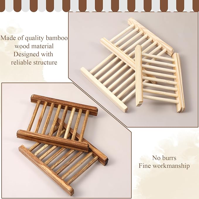 30 Pcs Bamboo Wood Soap Holder Savers Bulk, Wooden Shower Soap Dish Bulk, Wooden Soaps Dish Tray, Self Draining Dishes Handcraft Tray for Bathroom Kitchen Home(Natural Color & Charcoal)