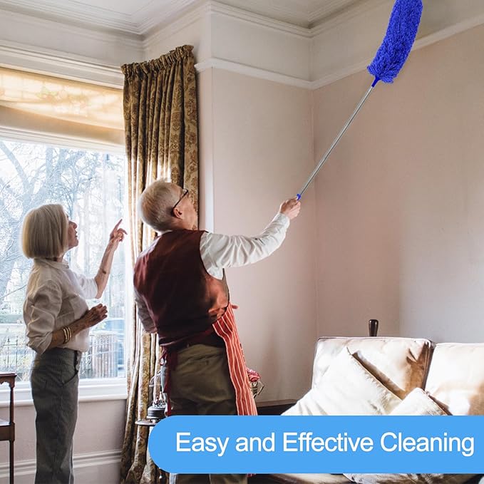 5-in-1 Kit Dusters for Cleaning, Duster with Extension Pole, Extendable Duster with 100 Inches, Microfiber Dusters, Webster Cobweb Duster for Cleaning Ceiling Fans, Furniture, Blinds - Blue