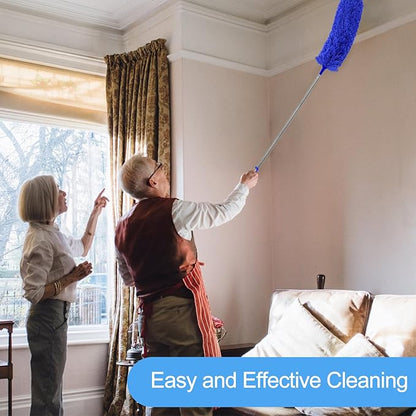5-in-1 Kit Dusters for Cleaning, Duster with Extension Pole, Extendable Duster with 100 Inches, Microfiber Dusters, Webster Cobweb Duster for Cleaning Ceiling Fans, Furniture, Blinds - Blue