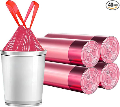 40 Count 4 Gallon Trash Bags Drawstring,Small Plastic Garbage Bags Unscented Thick for Bathroom,Kitchen,Office,Car,3-4 Gal mini Trash Bags For Small Can,40 Count red