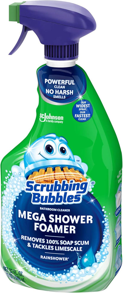 Scrubbing Bubbles Mega Bathroom and Shower Cleaner Spray, Foaming Action Removes Limescale and Soap Scum, Rainshower Scent, 32oz (Pack of 2)