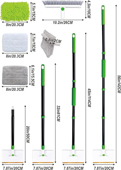 4-in-1 Baseboard Cleaning Tool with Handle 5 Reusable Pads 1 Stiff Bristle Brush Carpet Rake for Pet Hair Removal Baseboard Cleaner Carpet Windows Wall Floor Bathroom Kitchen