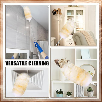 Remerry Extendable Lambswool Cleaning Duster 30-96 Inch, Wall Duster Cleaner with Stainless Steel Extension Pole for High Ceiling Fan, Interior, and Roof Dusting