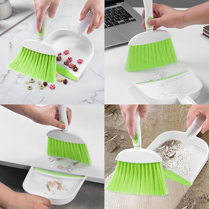NACENA Small Dust Pan and Brush Set, Mini Broom and Dustpan Set Small Hand Broom and Brush Combo Dust Pan for Home Cleaning Drawers Desktop Sofas and Outdoor, Green