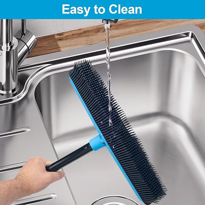 KeFanta Rubber Broom Carpet Rake for Pet Hair Removal, 51" Long Handle Fur Remover Broom with Squeegee, Pet Hair Broom for Carpet, Hardwood Floor, Tile