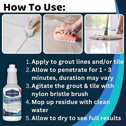 Wonderson Professional Strength 2-in-1 Heavy Duty Tile & Grout Cleaner with Acid Mimic Formula for White & Colored Grout with Ceramic or Porcelain Tiles - 32oz - 2 Pack