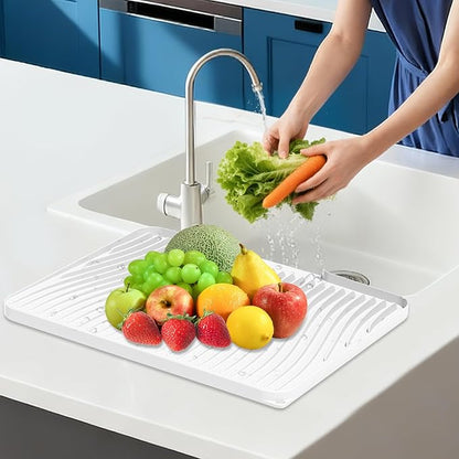 Silicone Dish Drying Mat for Kitchen Counter, Non-Slip Drain Pad, Dish Drying Pad, Easy to Clean Dish Rack Pad, Multi-Use as Heat Resistant Trivet, 19.7" x 17" , Ivory