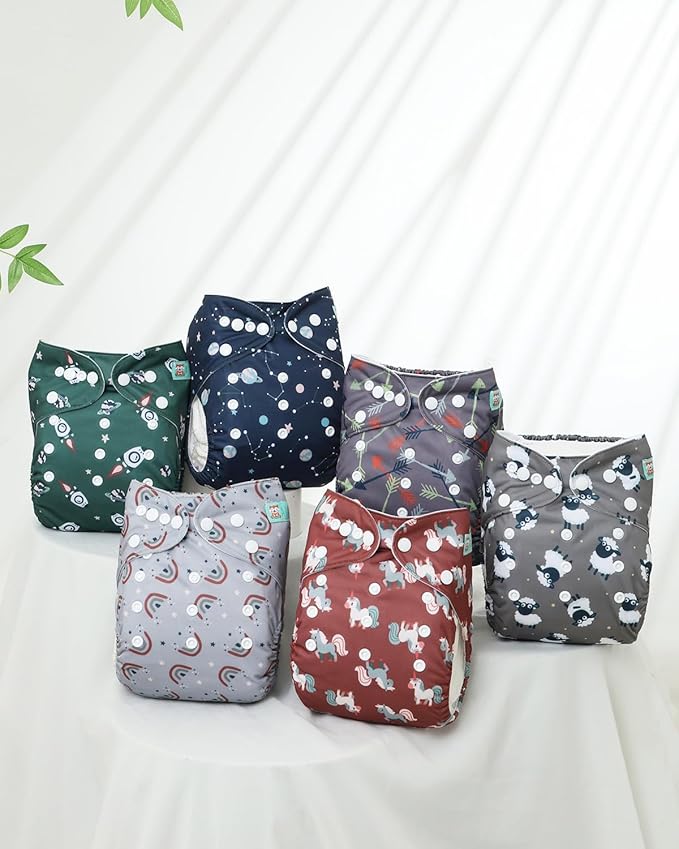 ALVABABY Baby Cloth Diapers 6 Pack with 12 Inserts Cloth Diaper Covers Adjustable Washable Reusable for Baby Girls and Boys