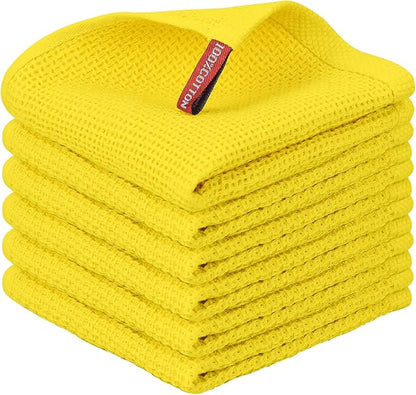 Nialnant 6 Pack Yellow Kitchen Dish Cloths, 100% Cotton Waffle Weave Dish Towels for Drying Dishes, Quick Drying Kitchen Towels, Soft Absorbent Dish Rags - 12x12 in