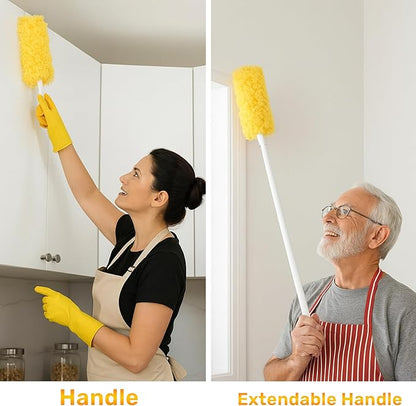 60 Pack Heavy Duty Duster Refills with Extendable 3FT Handle, Multi Surface 360 Disposable Dusters Kit for Cleaning Furniture, Blinds, Ceiling Fan & Electronics