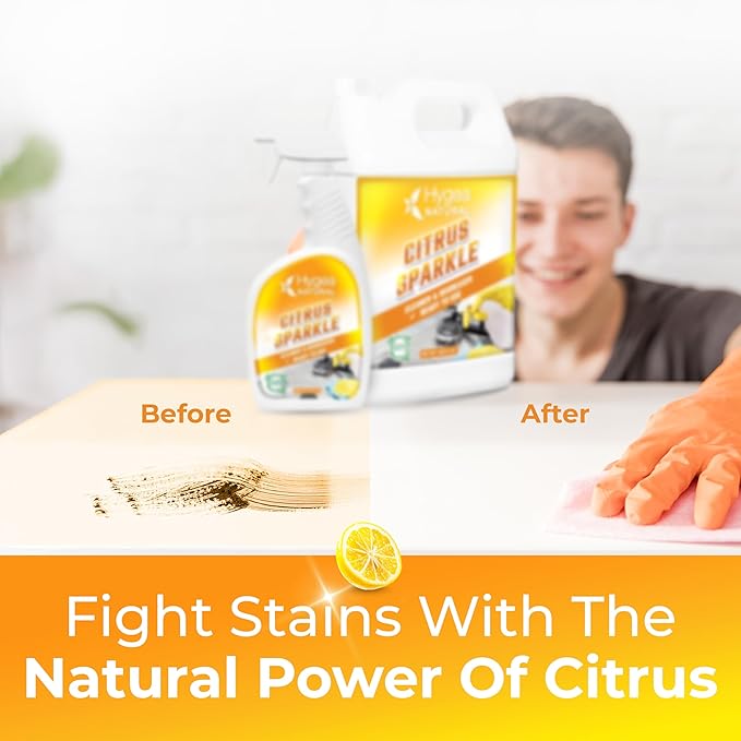 Hygea Natural Citrus Sparkle Chemical-Free Heavy Duty Degreaser & All Purpose Cleaner - Pure Citrus Extracts & Natural D-limonene - Removes Grease, Dirt & Grime (24oz Spray & 128oz Gallon)