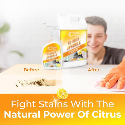 Hygea Natural Citrus Sparkle Chemical-Free Heavy Duty Degreaser & All Purpose Cleaner - Pure Citrus Extracts & Natural D-limonene - Removes Grease, Dirt & Grime (24oz Spray & 128oz Gallon)