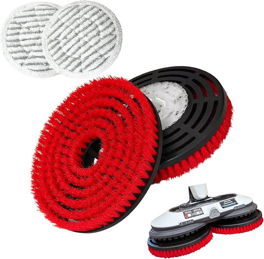 Steam Mop Pads Replacement Brush Head for Shark Steam Mop S7000 S7201 S8001 S8201 Series, Scrub Mop Pads Deep Cleaning for Hard/Tile Floors-2 Red/2 Grey