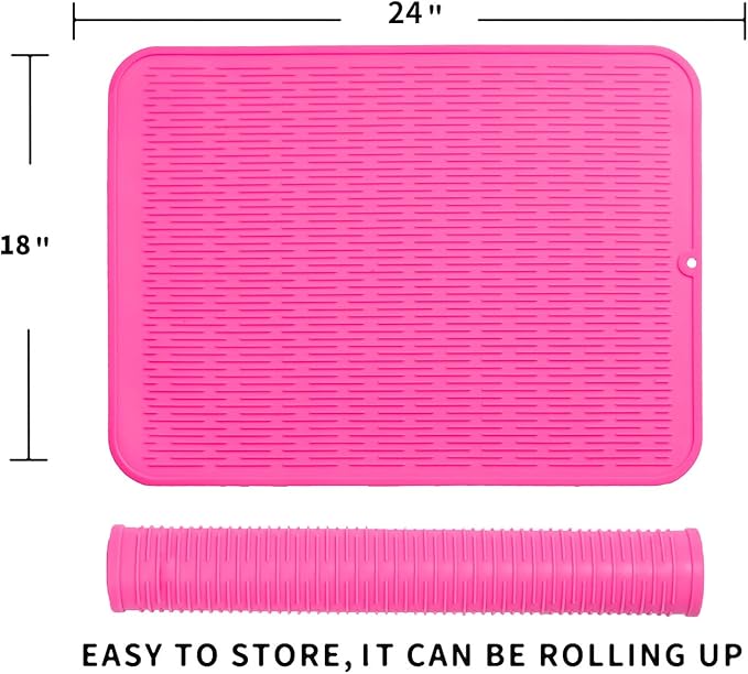 MicoYang Silicone Dish Drying Mat for Multiple Usage,Easy clean,Eco-friendly,Heat-resistant Silicone Mat for Kitchen Counter or Sink,Refrigerator or Drawer Liner Rose 2XL 24 inches x 18 inches