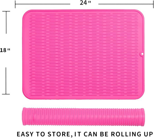 MicoYang Silicone Dish Drying Mat for Multiple Usage,Easy clean,Eco-friendly,Heat-resistant Silicone Mat for Kitchen Counter or Sink,Refrigerator or Drawer Liner Rose 2XL 24 inches x 18 inches