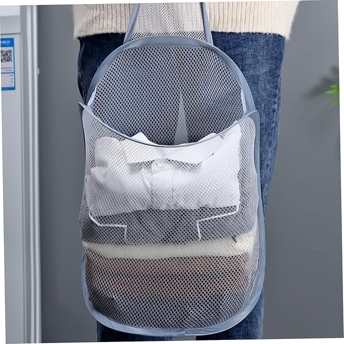 Happyyami Space-saving Wall Storage Laundry Basket Mesh Folding Clothes Organizer