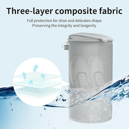 Kimmama Shoe Washing Machine Bag, Shoe Bag for Washing Machine, Mesh Laundry Bags for Sneakers, Footwear, Trainers, Slippers, Grey Sandwish Net, 8x15"