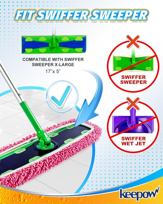 Microfiber Mop Pads for Swiffer XL Mops Reusable Wet and Dry Mopping Cloths Compatible with Swiffer Sweeper XL,4 Pack Pink Washable XL Mop Refill Replacement for All Hardwood Dry & Wet Cleaning