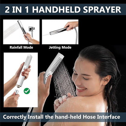 Aolemi Shower Faucet Set Ceiling Mount Shower System Rough-in Valve and Shower Trim Kit 2 in 1 Handheld Spray Push Button Diverter 12 and 6 Inch Dual Shower Head Polish Chrome
