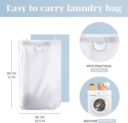 LONBET Laundry Basket with Lid, Made from Breathable Fabric | Aesthetic Clothes Hampers for Laundry with Side Handles & Sturdy Bamboo Frame (26 Gallons - Single, Light Gray)