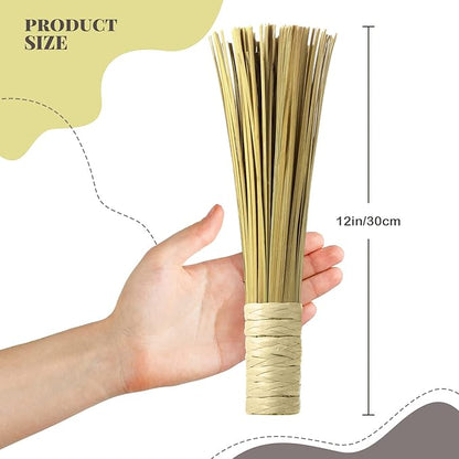 4 Pcs 12 Inches Bamboo Wok Brush Bamboo Kitchen Cleaning Brush Pot Scraper Scrubber Dish Pan for Cooking Skillet Grill Utensils Scrubbing