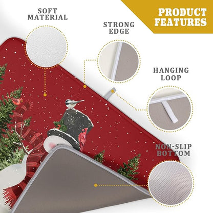 Christmas Dish Drying Mat for Kitchen Counter Red Xmas Snowman Trees Birds Drying Mat 18x24 Inch Winter Holiday Absorbent Dish Drainer Mat Christmas Kitchen Accessories