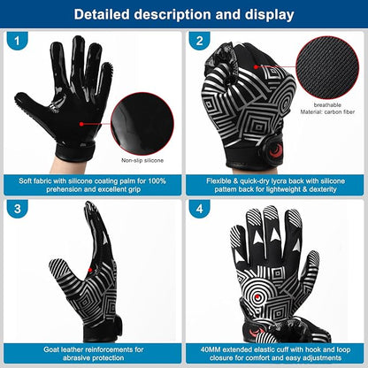 Youth Football Gloves Kids Silicone Grip Receiver Gloves with Super Stick Ability for Best Game Experience