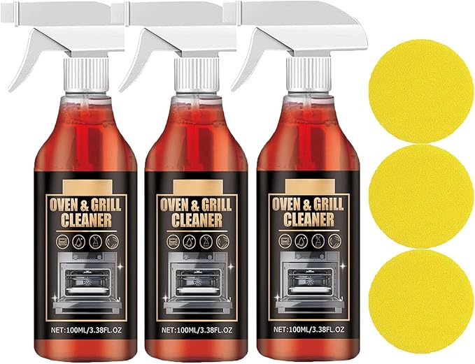 Oven & Grill Cleaner Spray - Oven and Grill Cleaner Heavy Duty Spray, Kitchen Heavy Duty Oil Stain Remover, Grill and Smoker Cleaner and Degreaser, Multi-purpose Stubborn Stains Cleaner (3)