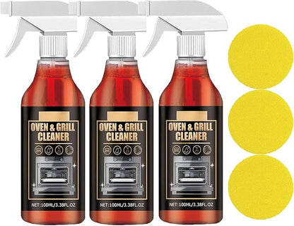 Oven & Grill Cleaner Spray - Oven and Grill Cleaner Heavy Duty Spray, Kitchen Heavy Duty Oil Stain Remover, Grill and Smoker Cleaner and Degreaser, Multi-purpose Stubborn Stains Cleaner (3)