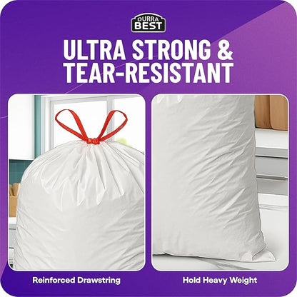Heavy-Duty Trash Bags – 120 count, 18 Gallon White, Ultra Thick Drawstring Garbage Bags – Leak-Resistant for Home & Commercial Use, Big Trash Bags, Made in USA