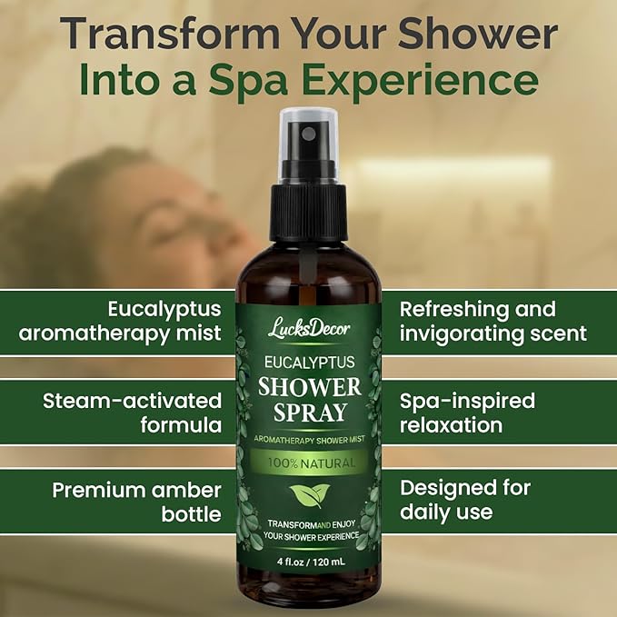 Eucalyptus Shower Spray 4oz – Aromatherapy Shower Mist, Spa and Sauna Inspired Shower Steamer Alternative for Refreshing, Relaxing Showers - Bath Oil Spray Bath Eucalyptus Essential Oil