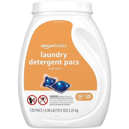 Amazon Basics Laundry Detergent Pacs, Fresh Scent, HE Compatible, Dissolves in Cold Water, Easy to Use, 120 Count (Previously Solimo)