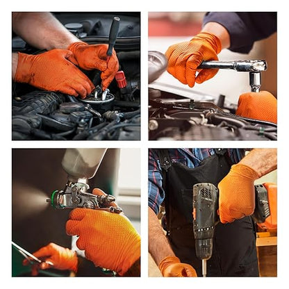 10mil Nitrile-Gloves Disposable-Orange Chemical-Resistant Rubber - Mechanic Gloves Heavy Duty, Latex Free, Diamond Grip (100, Medium)