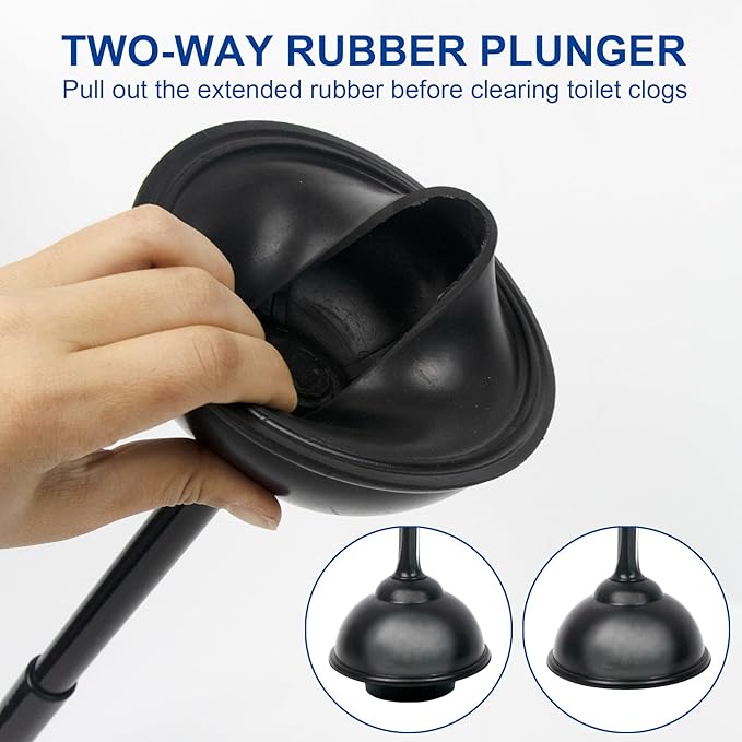 CELOX Black Toilet Plunger and Brush Set with Holder for Bathroom, 1 Set,Silver-Black