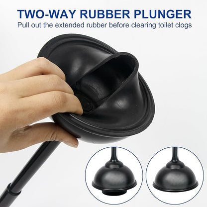 CELOX Black Toilet Plunger and Brush Set with Holder for Bathroom, 1 Set,Silver-Black