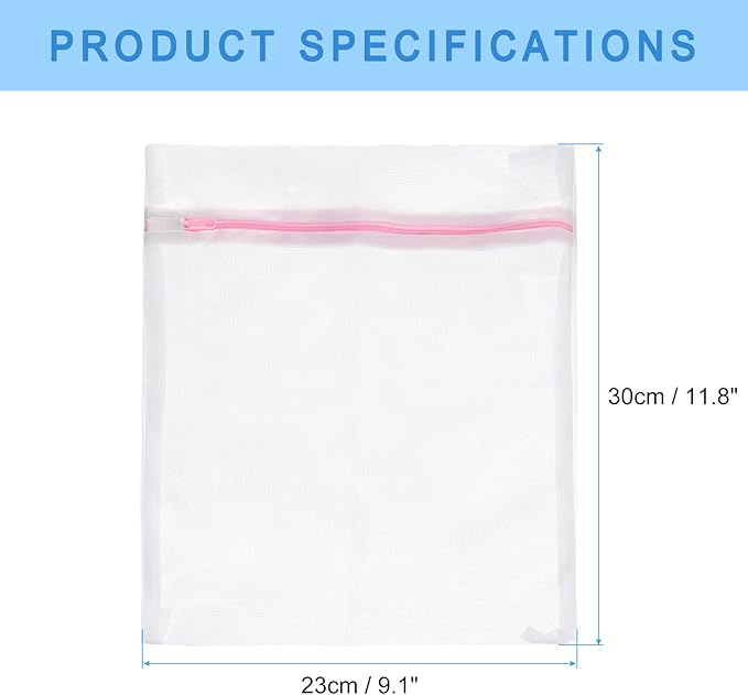 uxcell Mesh Laundry Bags, 5Pcs 9.1"x11.8" Mesh Wash Bag Fine Net Travel Storage Organize Bag with Zipper for Delicate Clothing Laundry Stocking, Pink