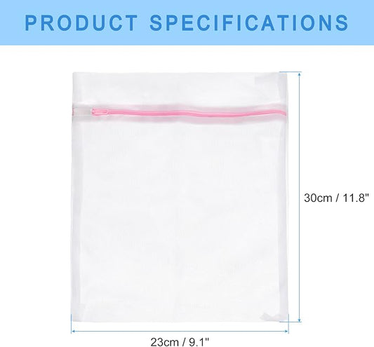 uxcell Mesh Laundry Bags, 5Pcs 9.1"x11.8" Mesh Wash Bag Fine Net Travel Storage Organize Bag with Zipper for Delicate Clothing Laundry Stocking, Pink