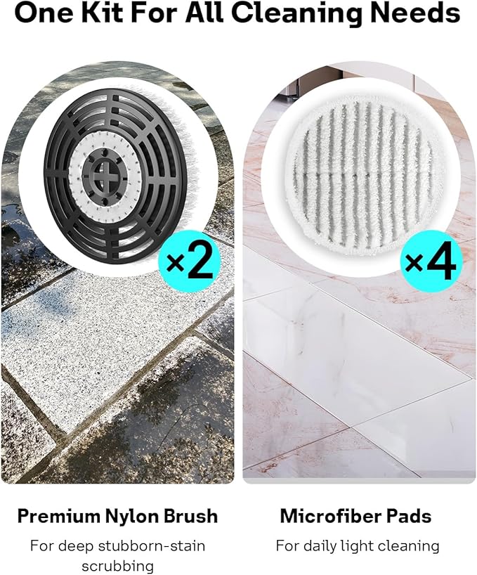 Leemone Steam & Scrub Mop Replacement Pads for Shark S8001 S8002BRN S8200 S8201 S7001 S7201 Series, Heavy Duty Scrub & Daily Clean Kit, Washable Reusable (2 Brush Heads + 4 Microfiber Pads Refills)