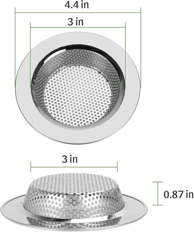 3PCS - Windran Kitchen Sink Drain Strainer, Upgraded Double-Layer Safe Design for Most Kitchen Sink Drain Basket, (4.3 Inch)