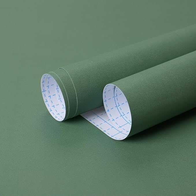 HeloHo Solid Green Wallpaper Matte Textured Peel and Stick Wall Paper Modern Self Adhesive Removable Waterproof Contact Paper for Living Room Bedroom Decor 78.7"X15.7"