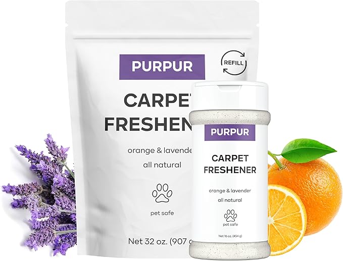 PURPUR Carpet Freshener & Deodorizer Powder | Pet Fresh Odor Eliminator for Carpets, Rugs, and Upholstery | Safe for Pets & Kids | Natural Lavender & Orange Scent | Bundle