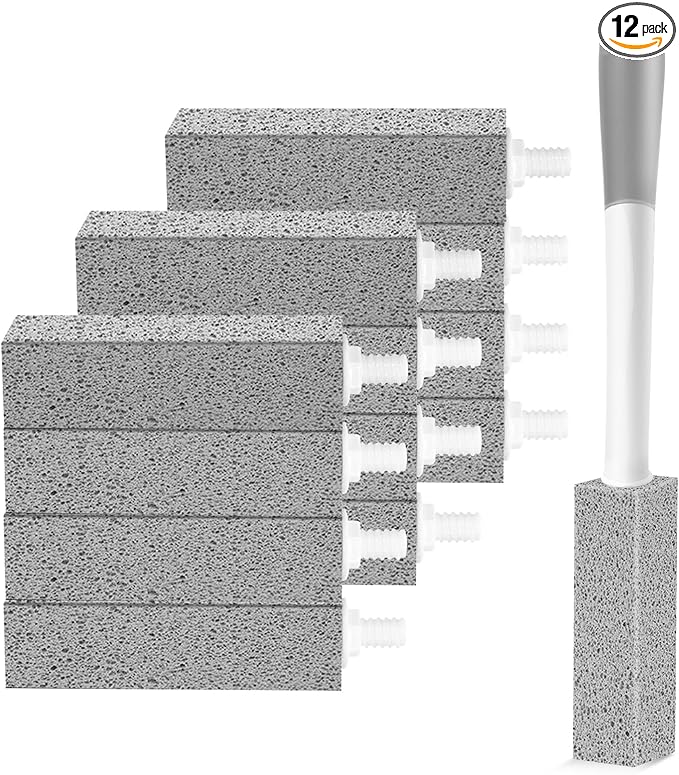 12 Pack Toilet Pumice Stone with Long Handle,Pumice Stone Toilet Bowl Cleaner,1 Cleaning Handle, 12 No Touch Replaceable Piedra Pomez for Cleaning Toilets, Bathtubs, Grills, Swimming Pool, Sinks