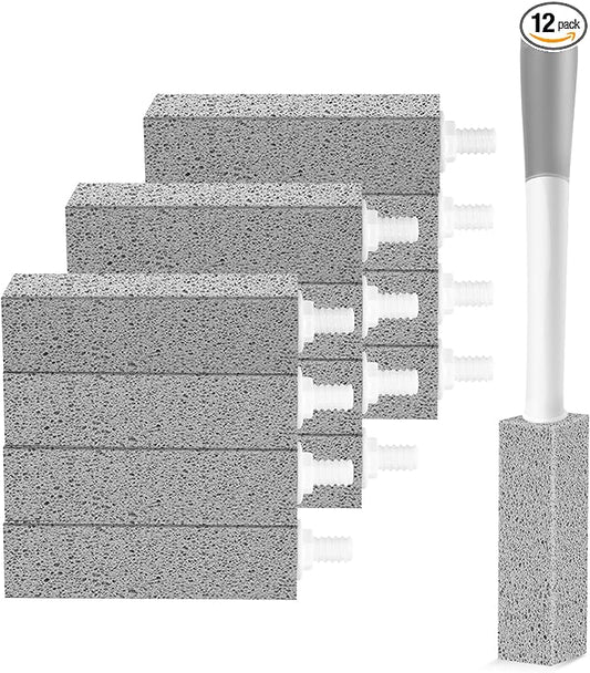 12 Pack Toilet Pumice Stone with Long Handle,Pumice Stone Toilet Bowl Cleaner,1 Cleaning Handle, 12 No Touch Replaceable Piedra Pomez for Cleaning Toilets, Bathtubs, Grills, Swimming Pool, Sinks