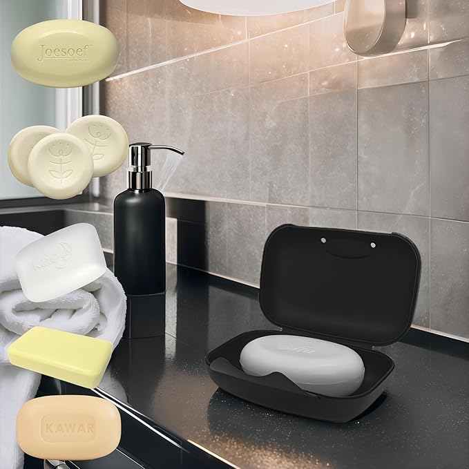 Travel Soap Holder Bar Soap Dish Shower Soap Saver Case Container Box for Bathroom Camping Gym Vonpri (Matt Black 3pack Without Bag)